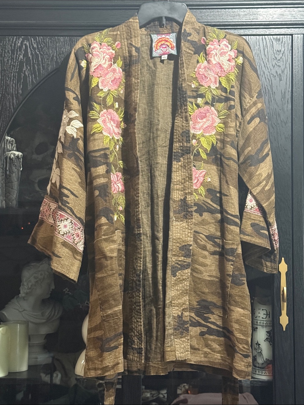 Embroidered Camo and Floral Kimono Jacket - Picture 4 of 6